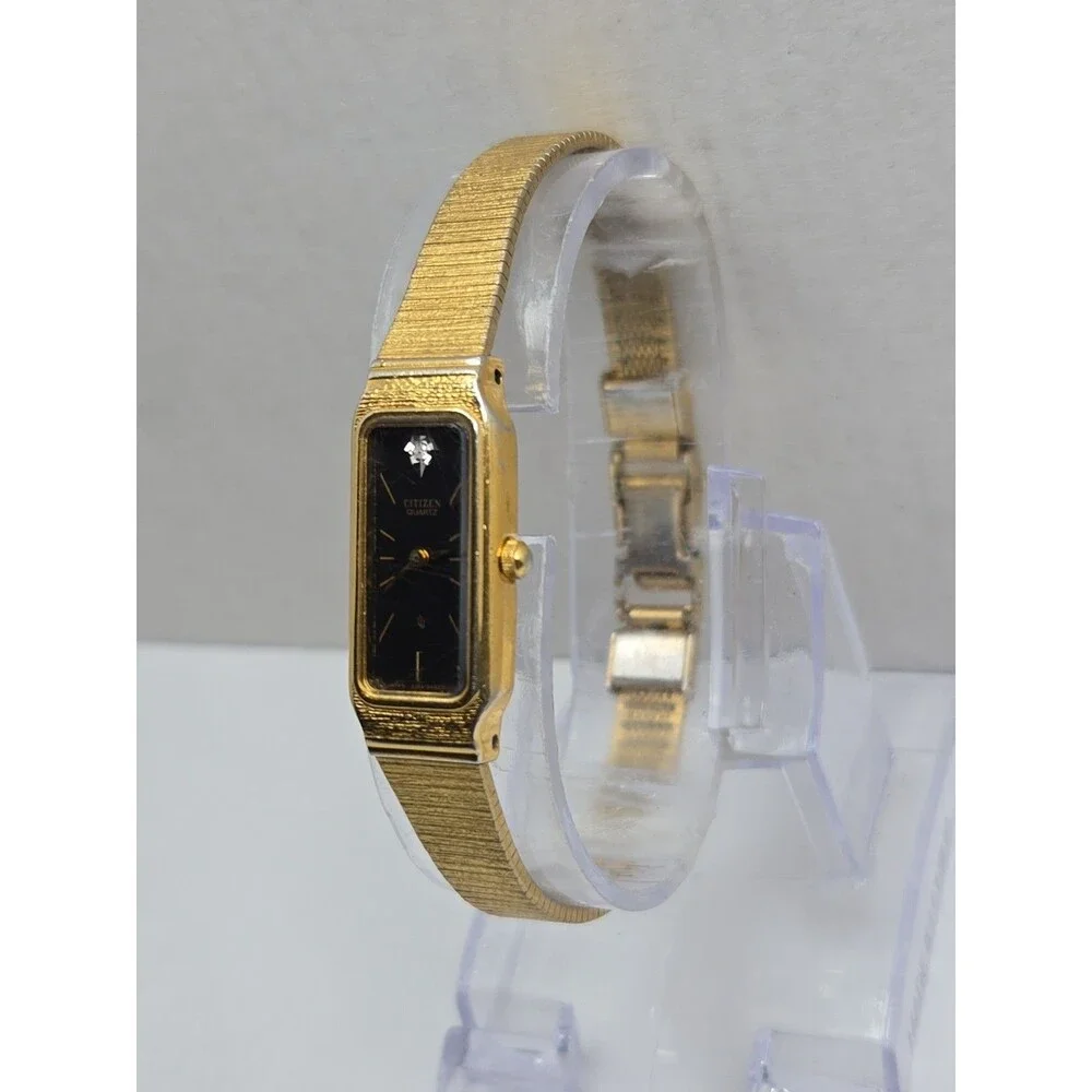 Vintage Womens Citizen Gold Plated Tank Quartz Dainty Dress Watch New Battery